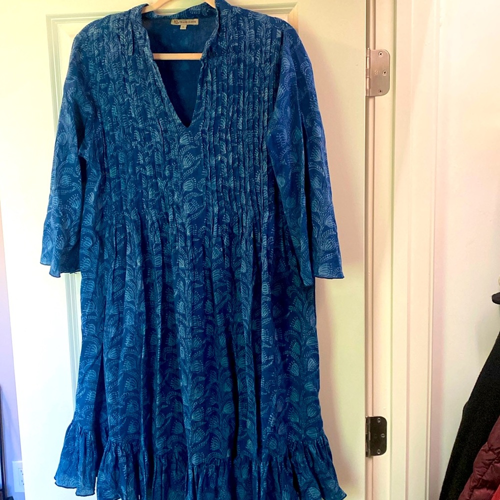 Trade cloth, large indigo blue cotton dress.